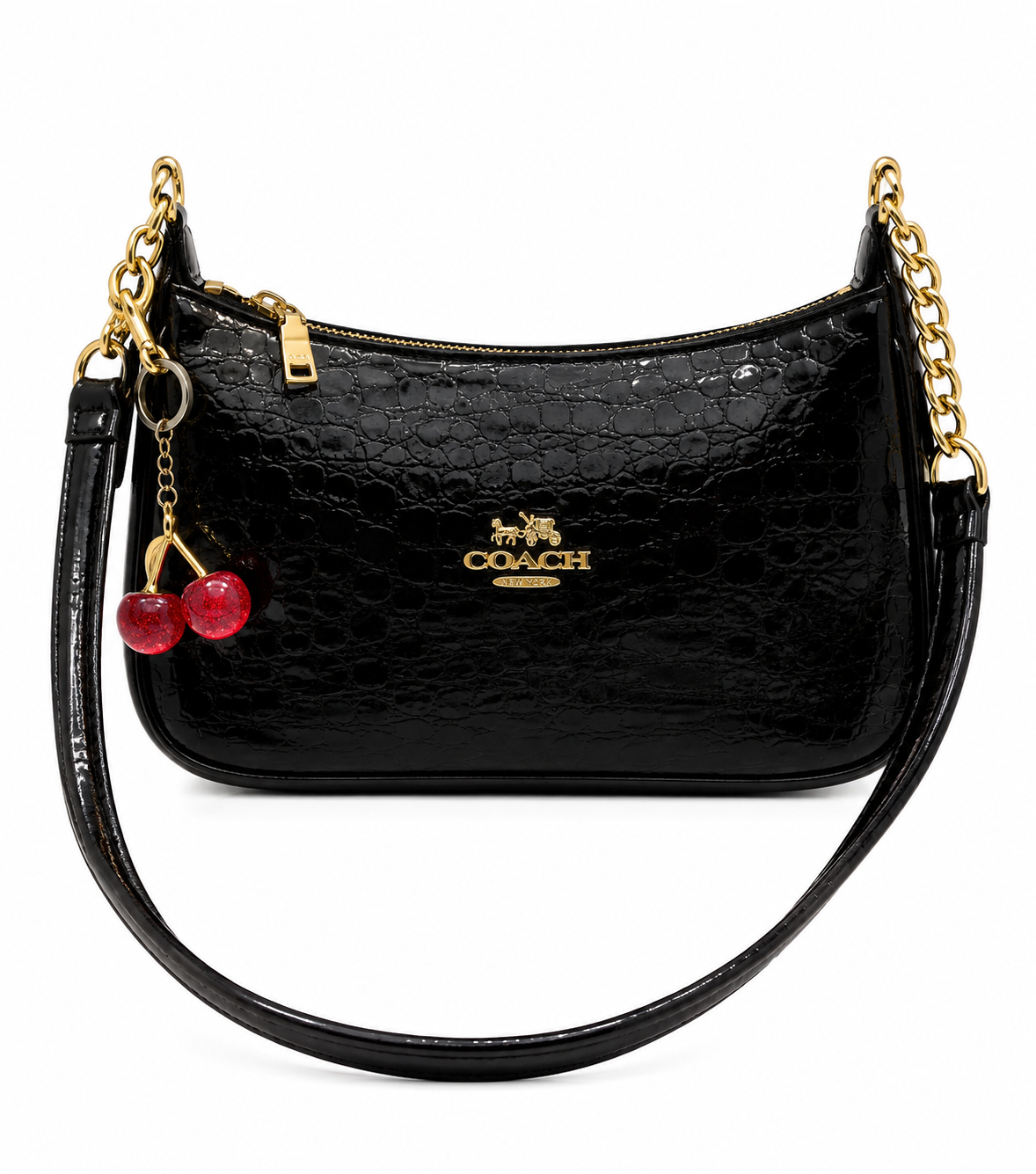 Women’s Crocodile Embossed Shoulder Bag – Stylish Chain Detail Handbag