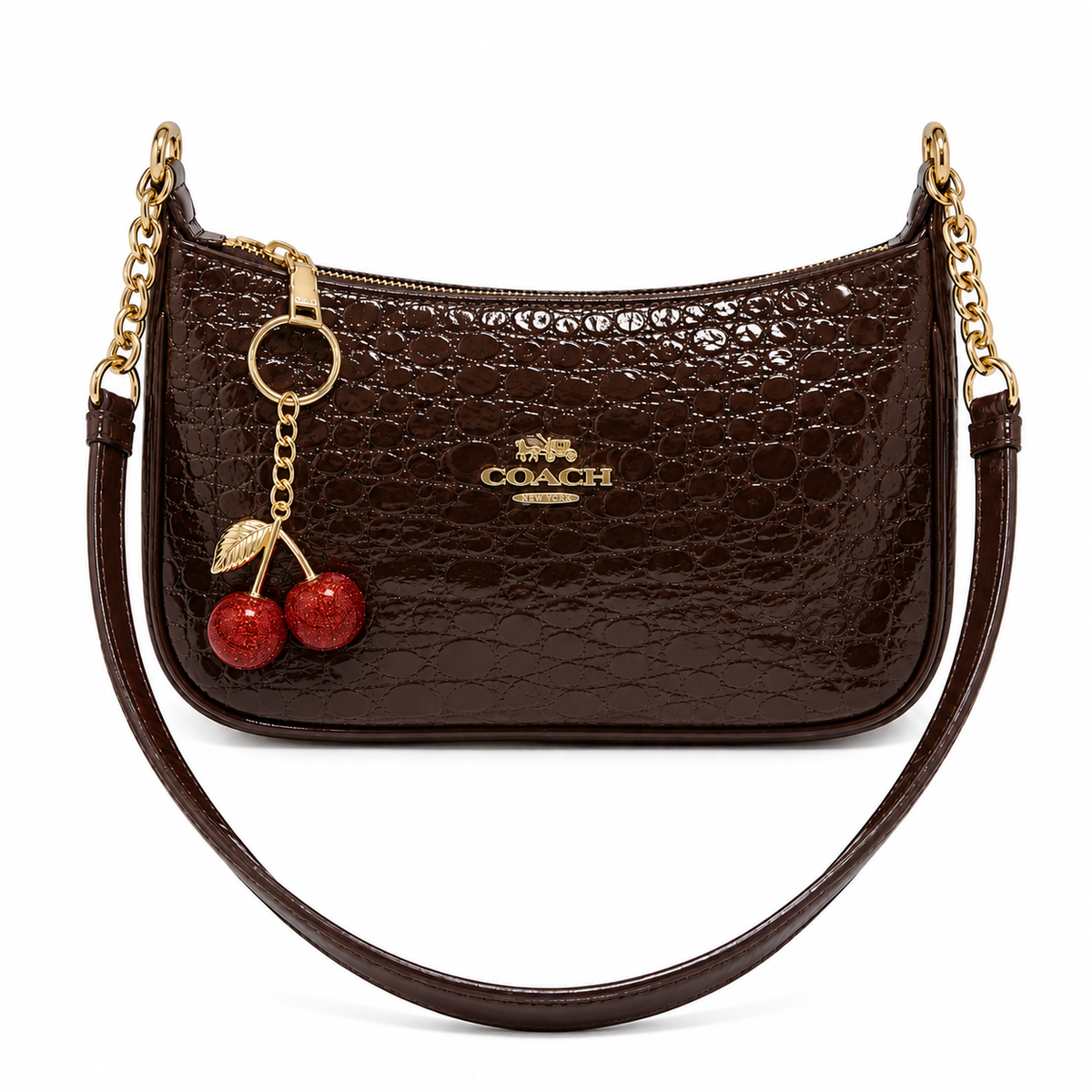 Women’s Crocodile Embossed Shoulder Bag – Stylish Chain Detail Handbag
